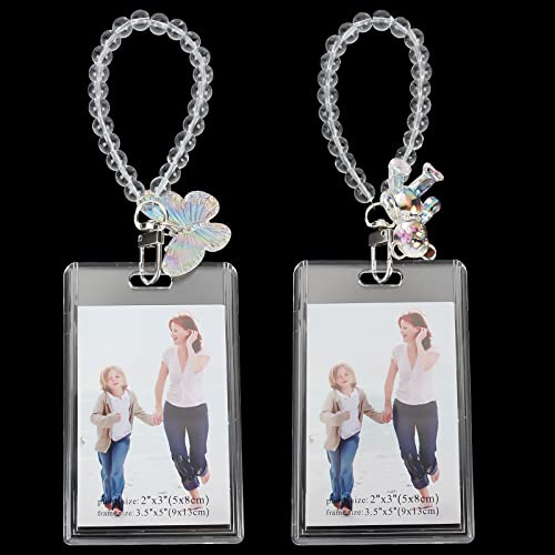 WEBEEDY 2 Pcs Acrylique Kpop Photocard Titulaire Porte-Clés Transparent Coeur Forme ID Porte-Badge Photo Cadre Mignon Carte Protecteur pour Femmes Fille Retour à L'éCole