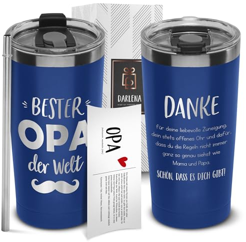 Darlena Taza térmica con texto en alemán Bester Opa, regalo de cumpleaños, regalo de cumpleaños o Navidad, 500 ml