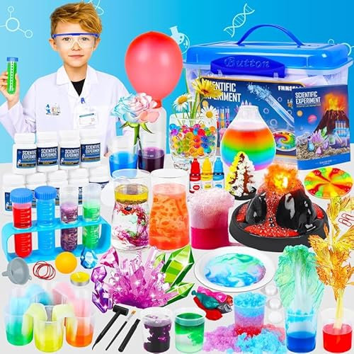 120+ Wissenschaft Experimente Kit für Kinder ab 4-6-8-12, STEM Aktivitäten Wissenschaftler Spielzeug Geschenke für Jungen Mädchen Chemie Set,Kristalle Züchten,Vulkan,Chemielabor