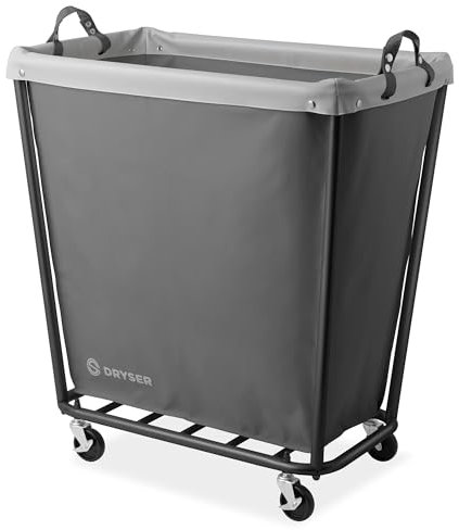 Dryser Large Commercial Heavy-Duty Rolling Laundry Hamper, Steel Frame Cart on Wheels with Removable Canvas Bin for Hotel or Home - Gray