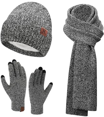 ZASFOU Damen Winter Mütze Schal Touchscreen Handschuhe Set Thermo Beanie Wintermütze Strickmütze Schlauchschal Winterhandschuhe Geschenk für Frauen