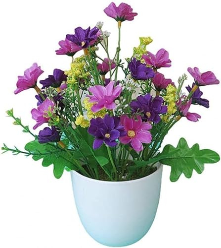 Künstliches Kunstgrün, künstliche Topfpflanzen, Teerose im europäischen Stil, künstlicher Blumentopf, Bonsai, Haus, Garten, Tisch, Raumdekoration, Simulation grüner Blätter, Topfblume (Farbe: Lila)