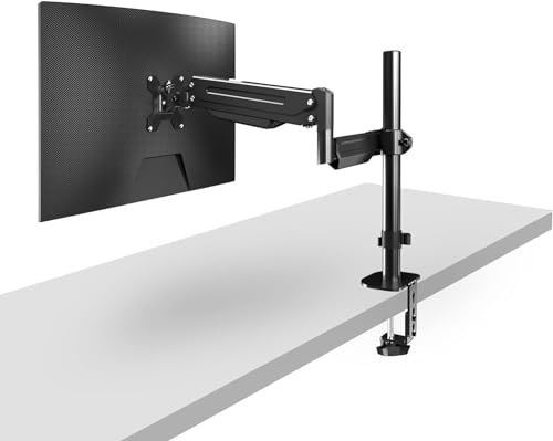 Pholiten Single Monitor Arm Gas - Adjustable Desk Mount for 13-27 PC Screens up to 8kg With Tilt Swivel Rotation - VESA Stand With C-clamp/Grommet Options MD8001