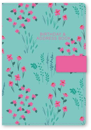 PRECIOUS LONDON Adressbuch, A-Z, Register aus schönem Stoff, Vintage-Stil, A5, fester Einband, Adressbuch mit Magnetverschluss (rosa Blumenmuster), 2024, A5 (148 × 210 mm Approx.)