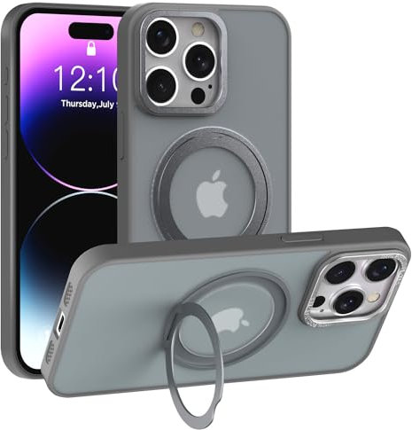 SmoBea for iPhone 15 Pro Max Case [Compatible with 360° Rotatable MagSafe Stand] Shockproof Frosted Translucent Fingerprint for iPhone 15 Pro Max Phone Case Magnetic for Women Men (Sliver)