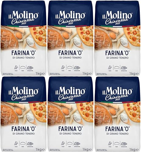 il Molino Chiavazza Type '0' Soft Wheat Flour 1kg - Pack of 6 | Italian Type 0 Strong Bread Flour | Multipurpose Flour Ideal for Breads, Pizza & Focaccia