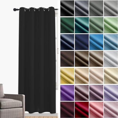 JRUI VerdunklungsvorhäNge 1er Set Thermovorhang mit öSen Vorhang Kinderzimmer Scheibengardinen Blickdicht Schallschutz Vorhang für Schlafzimmer Wonhzimmer Büro 90 x 160cm (HXB) Schwarz