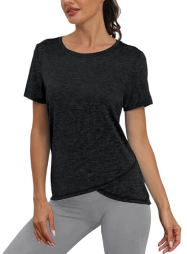 Jlowesun Gym Oberteil Damen Kurzarm,Leichtes Atmungsaktiv Funktions Sport Shirt Damen Oversize,Rundhals Sport Top Damen Passend für Fitness Laufshirt Yoga XL