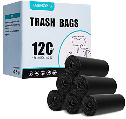 JASINCESS 15 Litre Bin bags Small Bin Liners 120 count- Heavy-Duty Garbage Bags for Home, Office, and Kitchen Use (Black)