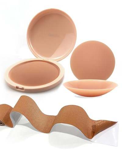 Egussi Cache-tétons, 2 Paires de Cache-tétons Ultra Fins de 8 cm Réutilisables et Auto-adhésifs avec Bande pour Seins pour Un Grand raffermissement des Seins (2m)