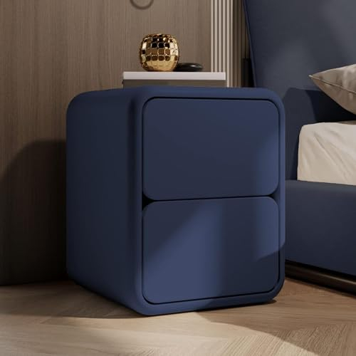 Moderner Nachttisch aus Leder, moderner Nachttisch aus Massivholz mit abgerundeten Ecken und 2 Schubladenschränken für Schlafzimmer, Büro, Wohnzimmermöbel (Farbe: Braun, Größe: 45 x 40 x 47