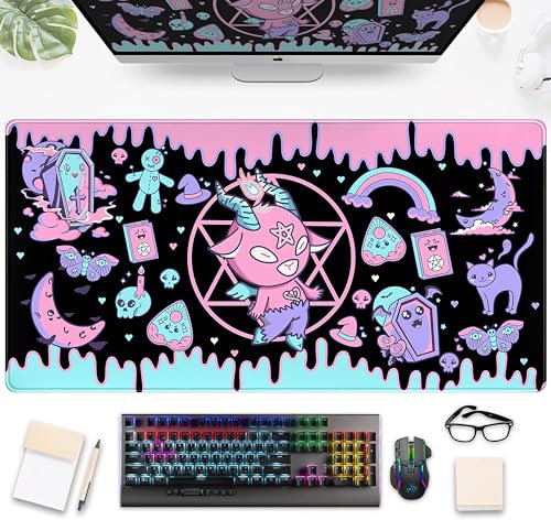 Tapis de bureau mignon et gothique pastel kawaï japonais, XXL, tapis de souris et de jeu, pour ordinateur portable, clavier et souris, pour femme, décoration de bureau, cadeau pour joueur, 80 x 40 cm