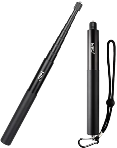 HSU 150cm Palo Selfie Invisible para Cámara de Acción Insta 360, Palo de Mano Extensible para Cámaras de Acción GoPro y Osmo (Correa de Muñeca Incluida)