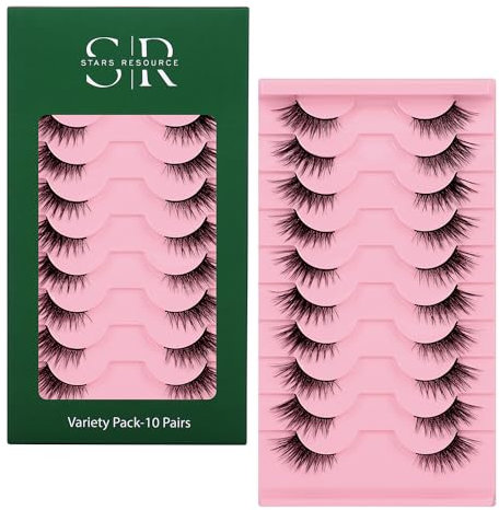 10 Pairs Half Lashes Cat Eye Lashes Natural Look - Wispy, Reusable Strip Eyelashes
