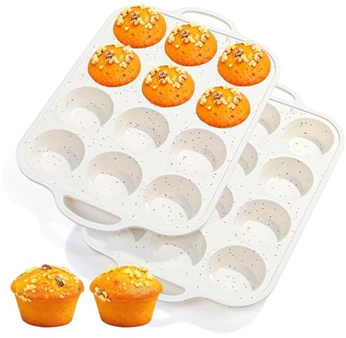 Fimary Silikon-Cupcake-Formen, 12 Mulden, Silikon-Muffinform zum Backen, antihaftbeschichtet, lebensmittelechte Muffinformen, ideal für Muffins, Cupcakes, Cup-Größe 7,4 x 5,1 x 3 cm, Regenbogenfarben,