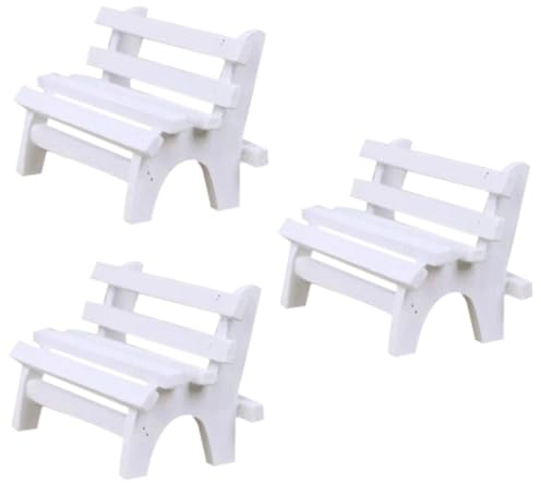 SAFIGLE 3stücke Miniatur Gartenbank Weiße Deko-Bank Für Zuhause Fotorequisiten Und Miniatur Landschaften Ergänzung Für Bücherregal Und
