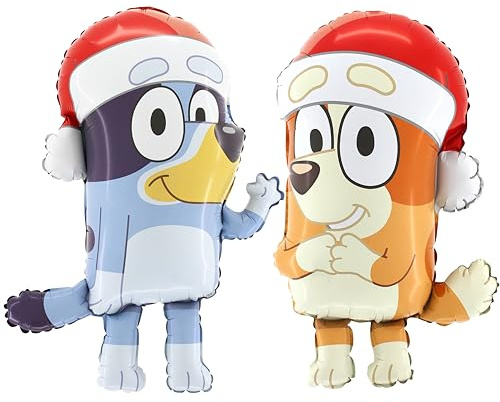 Toyland® 2er-Pack 81 cm große Bluey-Weihnachtsfolienballons – 1 x Bluey & 1 x Bingo Figurenförmige Folienballons