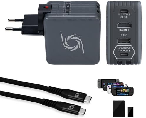AVerMedia Caricatore Portatile per Nintendo Switch, Ricarica Rapida GaN da 100W, Docking Station HDMI 4K60 per TV, iPhone, iPad, Laptop, PC, Accessori Gaming, Adattatori UK & EU Inclusi, CORE GO GC313