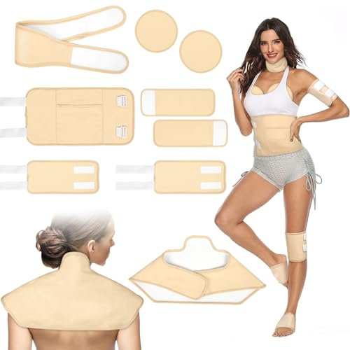 9Pcs Castor Oil Pack Wrap Kit, Reusable Organic Cotton Castor Oil Pack for Neck Stomach Shoulder Knee Feet - Adjustable Compress Castor Oil Wrap Pads for Entry Body, Anti-Oil Leak