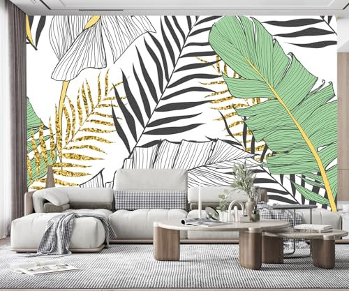 MIWEI Wallpaper Papier Peint Panoramique Noir Blanc Feuilles Vert Papier Peint Nature Intissé Murale Chambre Salon -MIWEI Wallpaper-012-400cmX280cm