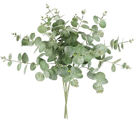 Künstlicher Eukalyptuszweig gefrostet 5er Set 60cm Dekozweig Beerenzweig Kunstblume Eukalyptus Zweig AST Äste Blume Floristik Kunstzweig Stielblume Dekoration Deko für Girlande Kranz Weihnachtsdeko