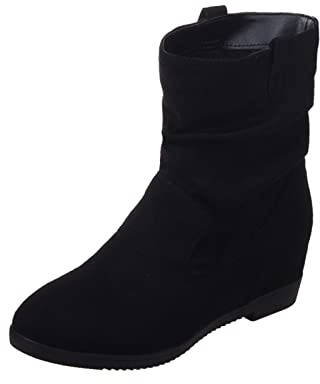 Stivaletti da donna in pelle scamosciata con zeppa – Stivali invernali a mezza altezza a punta – Eleganti stivali da donna comodi con tacco corto alla caviglia, antiscivolo, Z07 nero, 38 EU