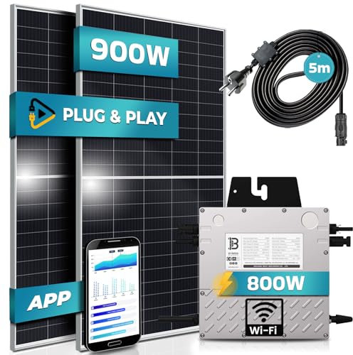 SUNNIVA 900W Balkonkraftwerk 800W komplett Steckdose - Beny 800W Wechselrichter - PV Solaranlage Komplettset - 2x 450W Solarmodule - inkl. 5m Kabel - WIFI