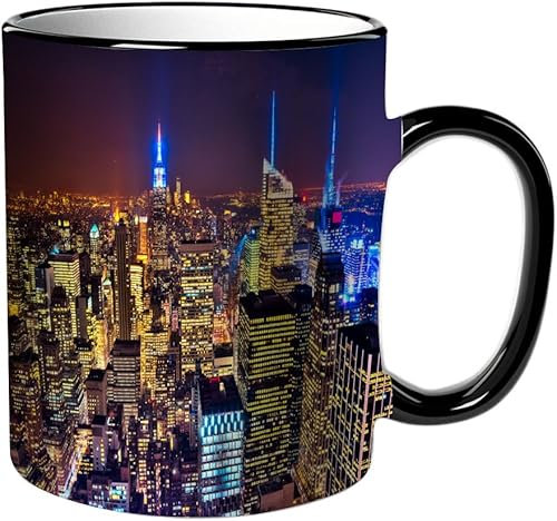 KDWJS Tasse Keramik Kaffeetassen Große 11oz Tassen 330ml Trinkgläser Mit Griff Personalisierte Geschenk Weiß,Skyline von New York City. USA.