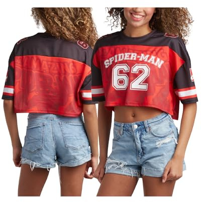 Marvel Baseballtrikot für Damen, Spiderman-Motiv, modisches Baseball-Shirt, Spidey-Trikot für Damen (Größen: S-XL), Spider-Man Scrimmage, Klein