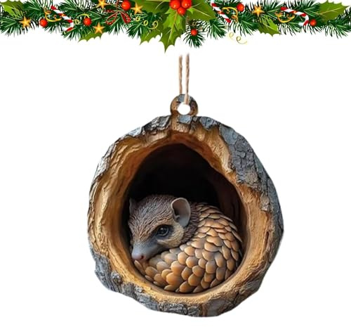 SENIURIS Forest Christmas Tree Animal Decorations, Pattern 2D Acrylic Ornament, Acrylic Party Hanging Ornament Pendant. (Pangolin)