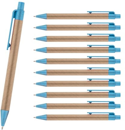 WPRO 100 Kugelschreiber aus Recycling-Papier und Kunststoff Tom aus Weizenstroh blau einziehbar | farbiger Clip, Druckknopf und Spitze | blauschreibende austauschbare Mine | Büro, Schule | nachhaltig