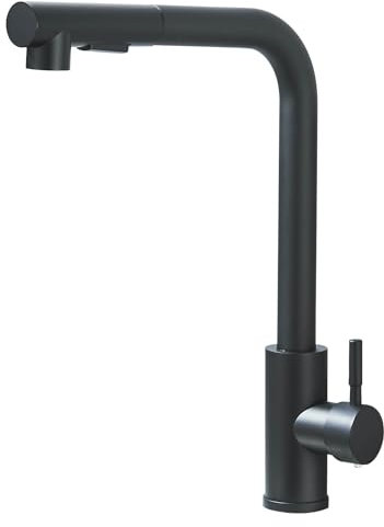 JUNSHENG Miscelatore da Cucina, Miscelatore da Cucina con Doccetta Estraibile, Miscelatore da Cucina Girevole a 360 Gradi, Rubinetto da Cucina Monocomando Nero