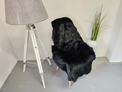 Provellus Pelzdecke Kaninchenpelz Felltafel Kaninchenfell Naturfarben 120x60cm (Schwarz gefärbt)