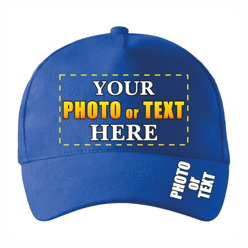 lepni.me Personalisierte Unisex-Kappen mit Text Name Logo Einstellbar Bedruckte Cap für Erwachsene Benutzerdefinierter Hüte mit Schnallenverschluss (Einstellbar Blau Mehrfarben)