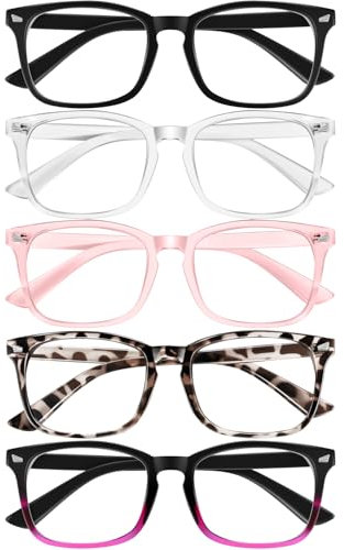 Okany Reading Glasses for Women Blue Light Blocking Glasses Filter UV Square Readers Glasses for Men and Women 5 Pack Reader +2.50