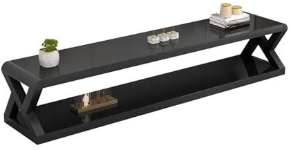 CMYAOYC Mesa Television Soporte de TV Estantes de Vidrio Templado Negro, Soporte de TV Moderno para Televisores Mueble de TV con Estantes Abiertos, Muebles TV Salon(Black,140cm/55in)