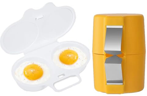 2Pcs Egg Poacher, Egg Poacher Pan, Microwave Egg Poacher, 1Pcs Reusable Poached Egg Maker and 1Pcs Yellow Egg Opener, Suitable for Home and Restaurant Makes Eggs