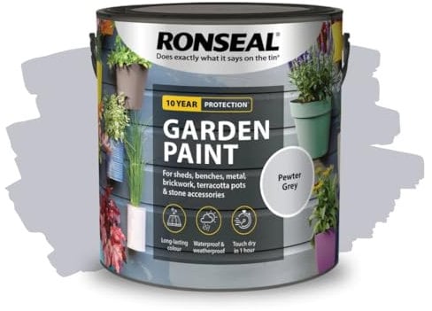 ARUUJ - Garden Paint, Fence Paints, Weather Resistant Outdoor Matt Paints, Water Based Paint For Sheds, Metal, Terracotta, Easy to Apply, Long-Lasting Colour & Protection (Pewter Grey, 5L)
