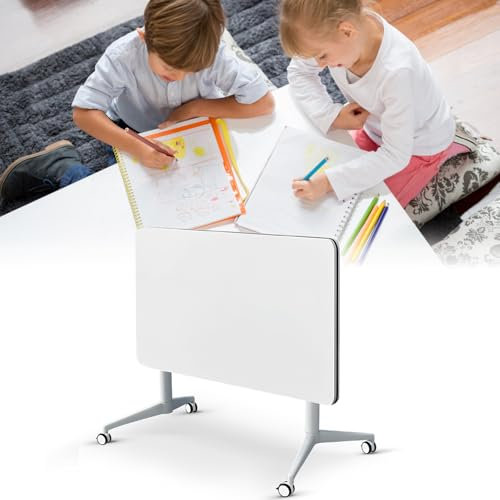 Konferenztisch, moderner weißer faltbarer Konferenztisch für das Büro 55D x 21.6B x 29.5H Der runde Tisch mit Rädern ist bequem und schnell, geeignet für den Einsatz im Büro, in Konferenzräumen und