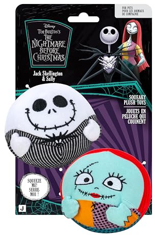 Disney JAZ PET TOYS Jack and Sally Squeaky Plush Dog Toy 2-Pack - Two 3.5-Inch Plush with Squeakers Inside