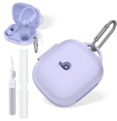 Funda para Beats Powerbeats Pro 2 Auriculares Inalámbricos Bluetooth, Funda Suave Silicona Impermeable, Viene con Hebilla Runway, Incluye un Lápiz de Limpieza que Limpia la Caja de Auriculares (Morado