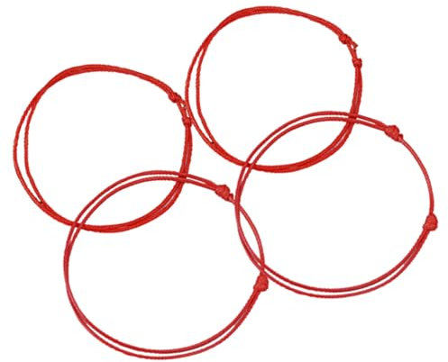 Vroxdrez Bracciale Kabbalah Rosso 4 Pezzi, Filo del Destino Regolabile per Coppia, Braccialetto Spirituale Tibetano Cabala per Uomo e Donna, Portafortuna e Protezione. (A)