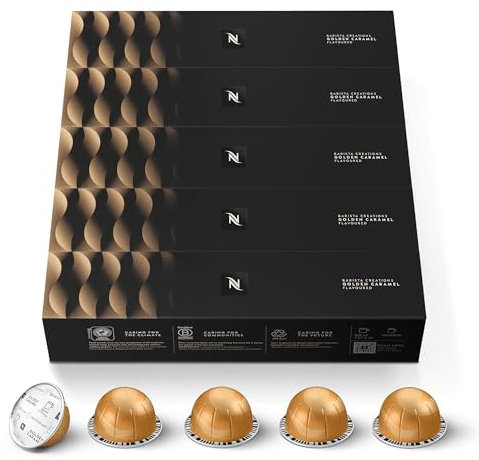 NESPRESSO VERTUO Golden Caramel | Arabica Kaffee mit Karamell Geschmack | Ideal für Milchrezepte & den großen Kaffeebecher | Kompatibel mit VERTUO Kapselmaschinen | 50 Kapseln