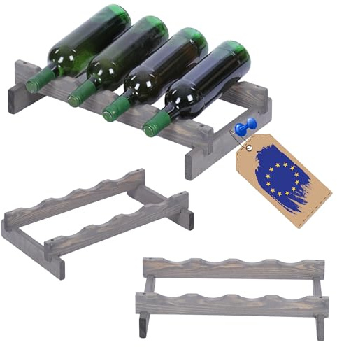 MODO24 Weinregal, Holzregal, Modulares Weinständer, Weinhalter, Flaschenständer, Flaschenregal, Modernes Getränkeregal, Weinschrank, Weinregal für 4 Flaschen, Abmessungen 9x45,6x28 cm, Farbe: Grau