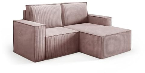 Porto II Modular Cord-Ecksofa ohne schlaffunktion L-Form Sofa, Schlafsofa mit 180 cm x 151 cm Liegefläche (Poso 27 - Rosa)