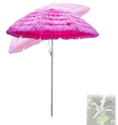 ZIUSFAC Parasol en Paille Rose Parasol De Terrasse Style Hawaïen Parasol D'Extérieur Parasol De Paille Inclinable Hauteur Réglable Parasol De Plage 200cm