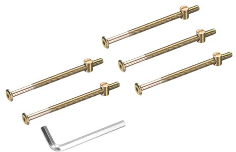 sourcing map Lot de 5 boulons pour cadre de lit, vis à tête hexagonale M8 x 120 mm avec écrous à barillet et clé hexagonale M5 pour meubles, lits, chaises