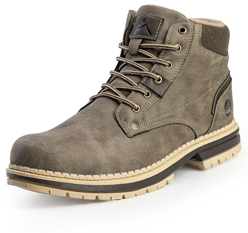 CC-Los Men's Winter Snow Boots with Sherpa Fleece Lining Waterproof Slip-Resistant Insulated Grey Size 8.5