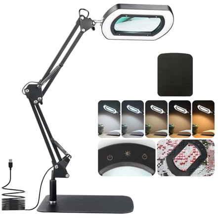 Zhiwei 15x Rectangle Lupe mit Licht und Ständer für Handwerk & Reparatur | Freihändige Tischlupe, 5 Farbmodi stufenlos dimmbar, 45-Minuten-Timer, Tischlupe für Basteln, Lesen & Reparatur