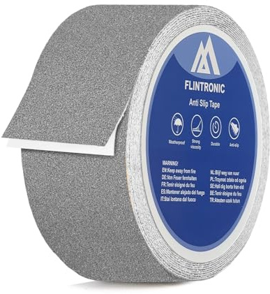 flintronic Ruban Antidérapant, 1 Rouleau 5cm*5m Bande Antidérapante Adhésive, Forte Adhésif, Ruban Autocollant Anti-dérapante pour Escaliers, Marches, Sols, Intérieur et Extérieur, Gris